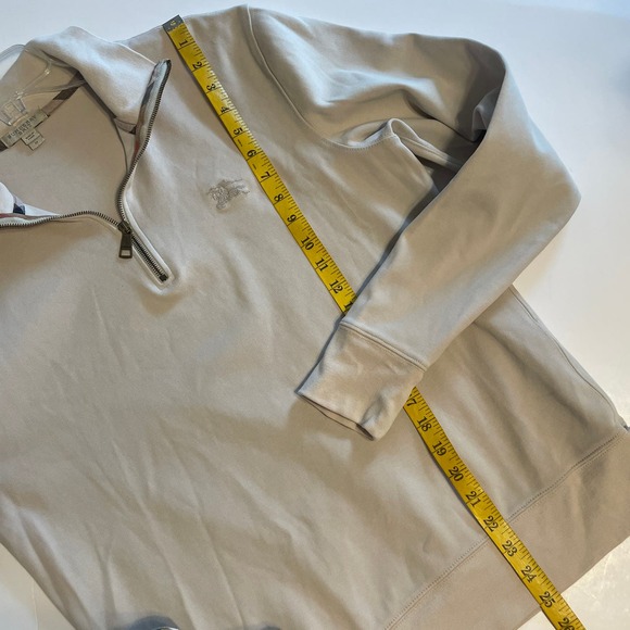 Burberry Brit Quarter Zip Pullover Men's Size Medium Tan with Plaid Trim Shirt - Picture 8 of 8